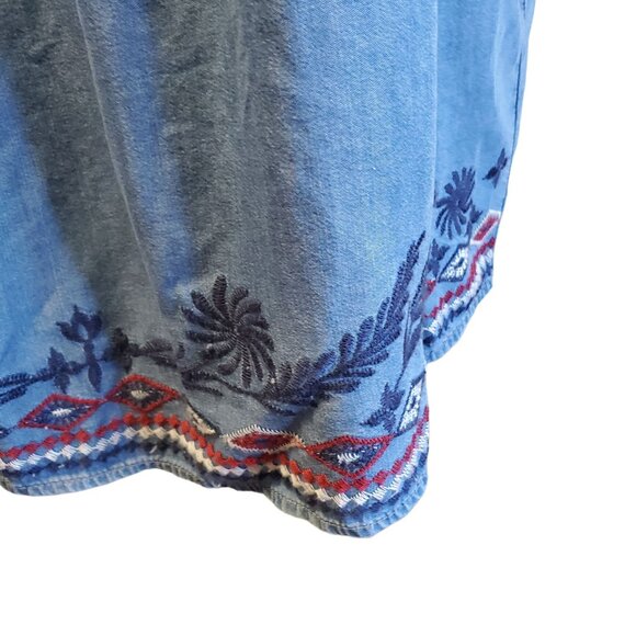 Knox Rose Womens Blue Boho Floral Embroidered Sleeveless Chambray Top Med - Picture 6 of 10